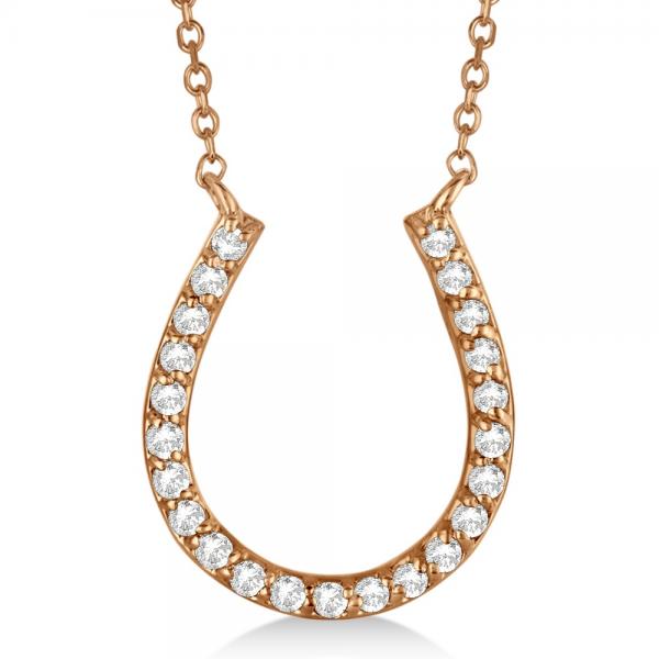 Pave Set Lab Diamond Horseshoe Pendant Necklace 14k Rose Gold 0.20ct
