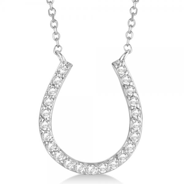 Pave Set Lab Grown Diamond Horseshoe Pendant Necklace 14k White Gold 0.20ct