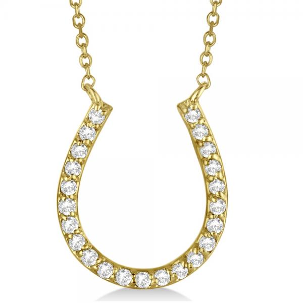 Pave Set Lab Grown Diamond Horseshoe Pendant Necklace 14k Yellow Gold 0.20ct