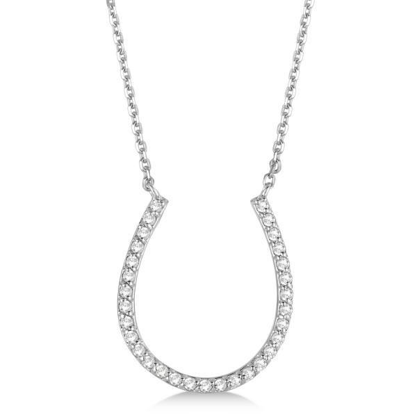 Pave Set Lab Grown Diamond Horseshoe Pendant Necklace 14k White Gold 0.25ct