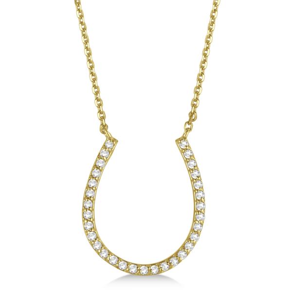Pave Set Lab Diamond Horseshoe Pendant Necklace 14k Yellow Gold 0.25ct