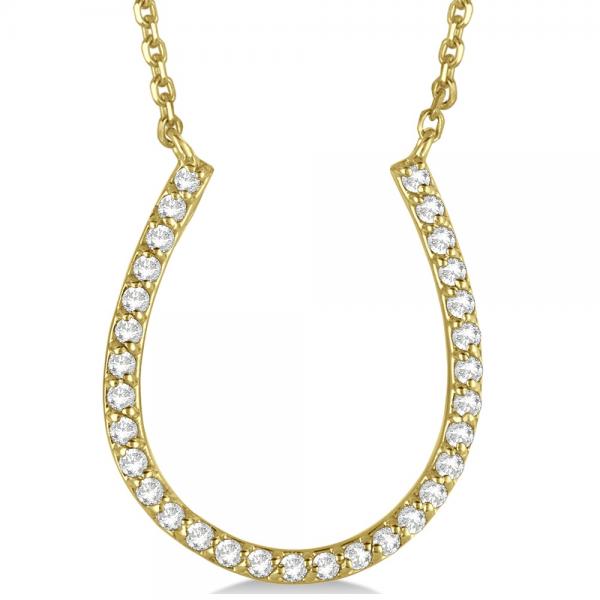 Pave Set Lab Diamond Horseshoe Pendant Necklace 14k Yellow Gold 0.25ct
