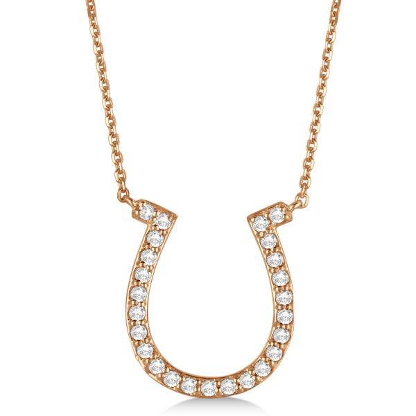 Pave Set Diamond Horseshoe Pendant Necklace 14k Rose Gold 0.40ct