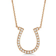Pave Set Diamond Horseshoe Pendant Necklace 14k Rose Gold 0.40ct