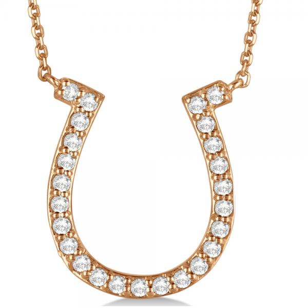 Pave Set Diamond Horseshoe Pendant Necklace 14k Rose Gold 0.40ct