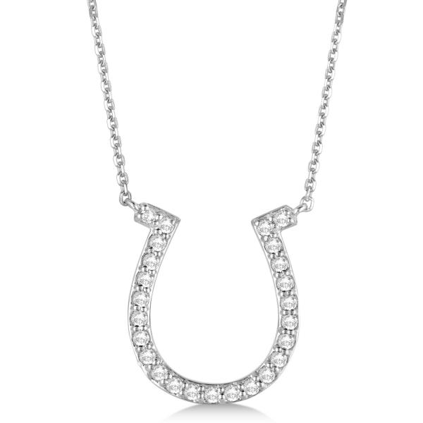 Pave Set Diamond Horseshoe Pendant Necklace 14k White Gold 0.40ct