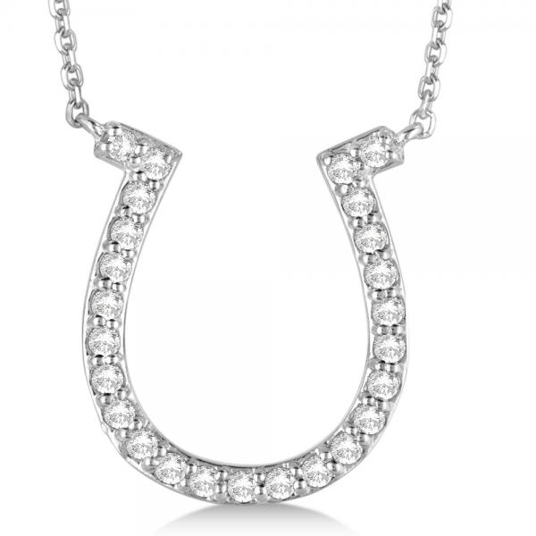 Pave Set Diamond Horseshoe Pendant Necklace 14k White Gold 0.40ct