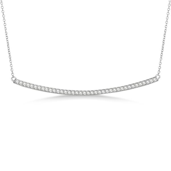 Pave Set Slightly Curved Round Diamond Bar Necklace 14k White Gold 0.40ct