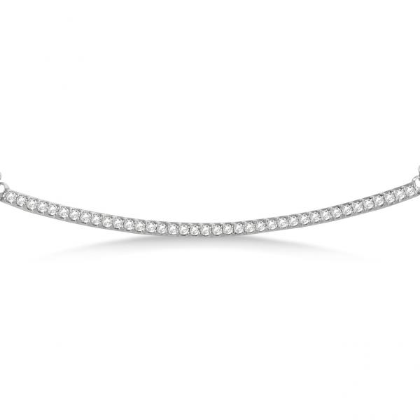 Pave Set Slightly Curved Round Diamond Bar Necklace 14k White Gold 0.40ct
