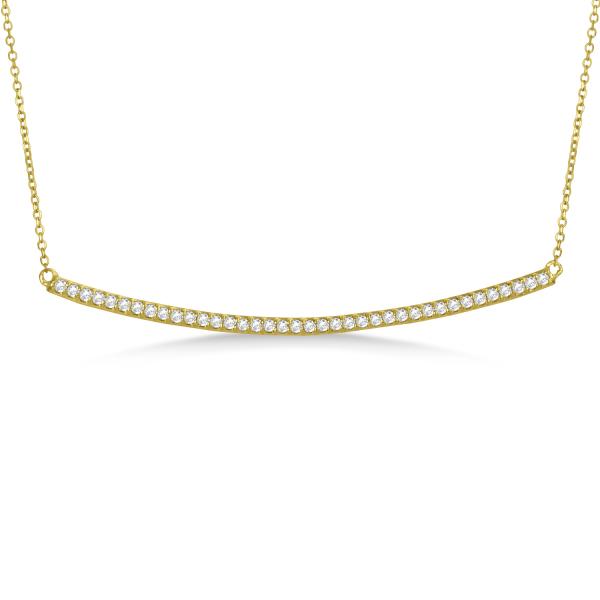Pave Set Slightly Curved Diamond Bar Necklace 14k Yellow Gold 0.40ct