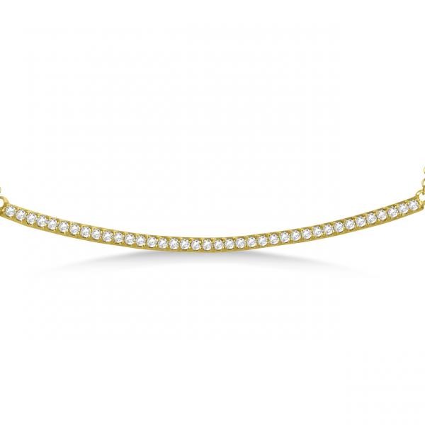 Pave Set Slightly Curved Diamond Bar Necklace 14k Yellow Gold 0.40ct