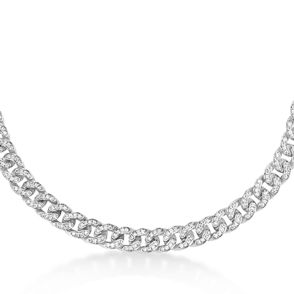 Diamond Miami Cuban Chain Necklace 14k White Gold (9.00ct)