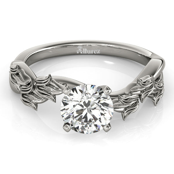 Solitaire Tulip Vine Leaf Engagement Ring Setting 18k White Gold