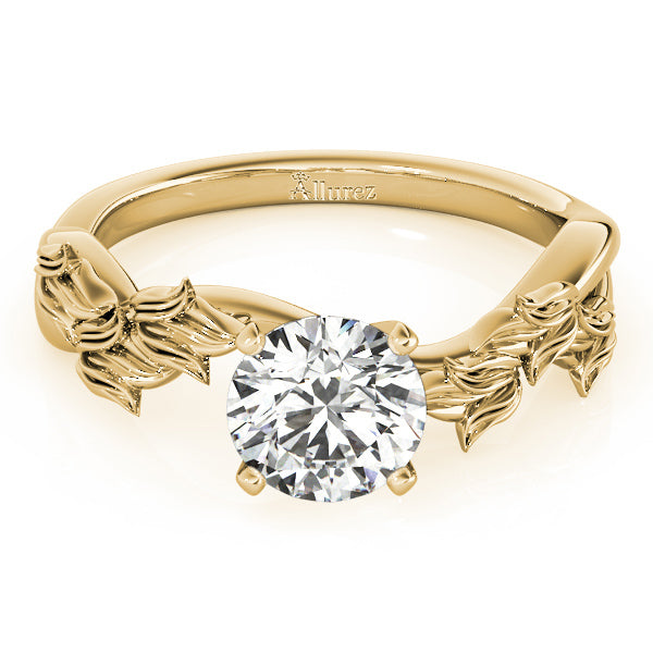 Solitaire Tulip Vine Leaf Engagement Ring Setting 18k Yellow Gold