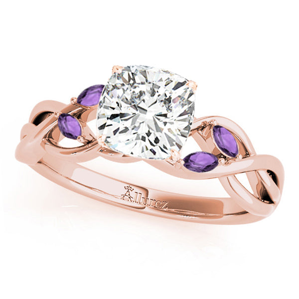 Twisted Cushion Amethysts Vine Leaf Engagement Ring 14k Rose Gold (1.50ct)