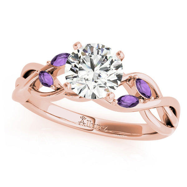 Twisted Round Amethysts Vine Leaf Engagement Ring 14k Rose Gold (1.50ct)