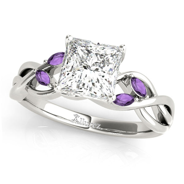 Princess Amethysts Vine Leaf Engagement Ring 14k White Gold (1.00ct)