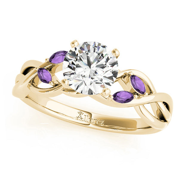 Twisted Round Amethysts & Moissanite Engagement Ring 14k Yellow Gold (0.50ct)