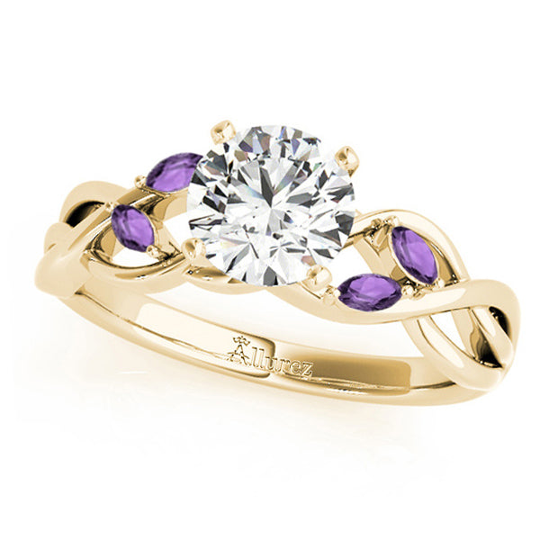Twisted Round Amethysts Vine Leaf Engagement Ring 14k Yellow Gold (1.00ct)