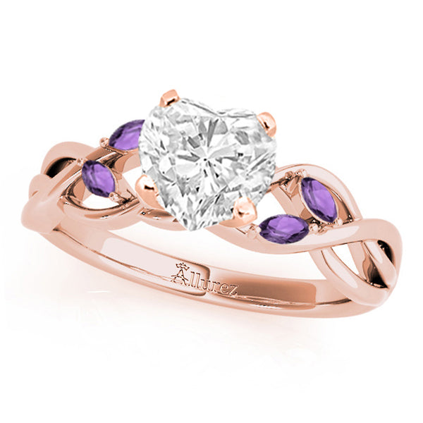 Twisted Heart Amethysts Vine Leaf Engagement Ring 18k Rose Gold (1.50ct)
