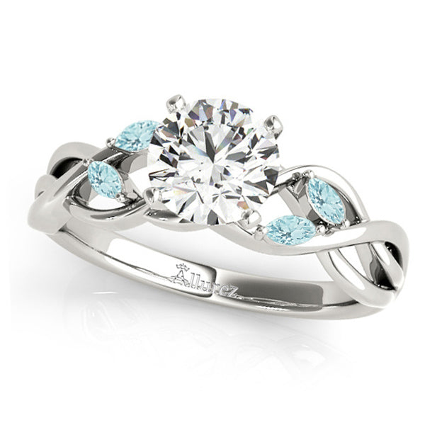 Round Aquamarines Vine Leaf Engagement Ring 14k White Gold (0.50ct)