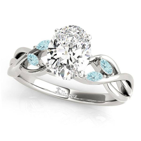 Twisted Oval Aquamarines Vine Leaf Engagement Ring 18k White Gold (1.00ct)