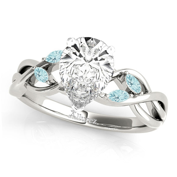 Twisted Pear Aquamarines Vine Leaf Engagement Ring 18k White Gold (1.00ct)