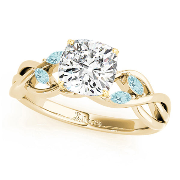 Cushion Aquamarines Vine Leaf Engagement Ring 18k Yellow Gold (1.50ct)