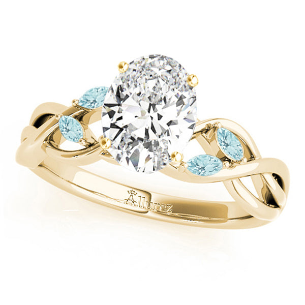 Oval Aquamarines Vine Leaf Engagement Ring 18k Yellow Gold (1.00ct)