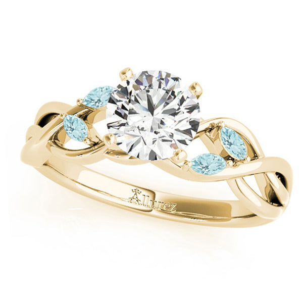 Twisted Round Aquamarines & Moissanite Engagement Ring 18k Yellow Gold (1.50ct)