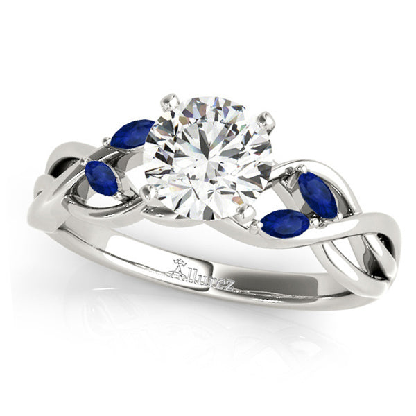 Round Blue Sapphires Vine Leaf Engagement Ring 14k White Gold (1.00ct)