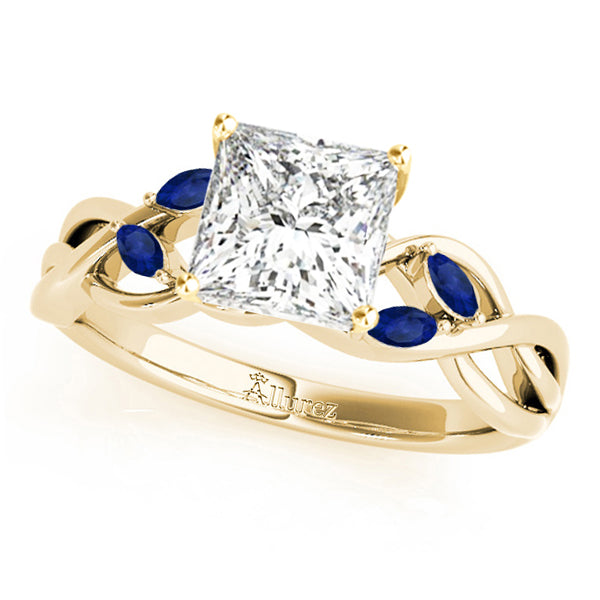 Princess Blue Sapphires Vine Leaf Engagement Ring 18k Yellow Gold (1.50ct)