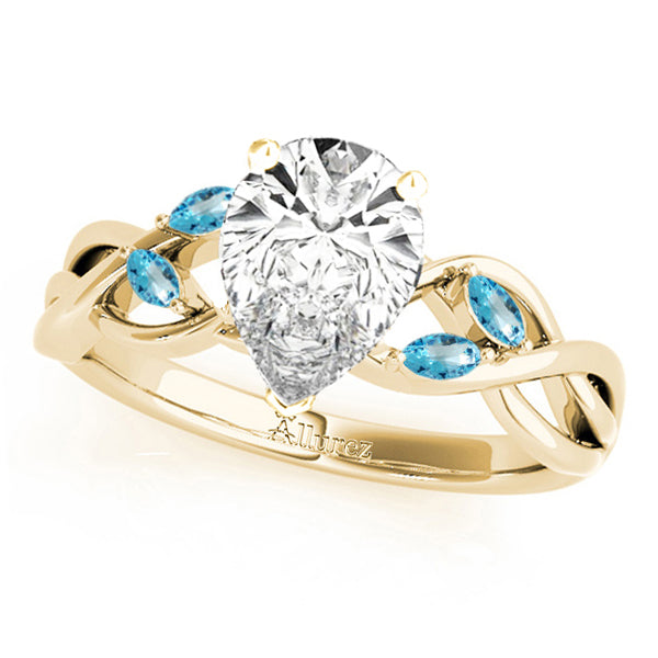 Twisted Pear Blue Topaz Vine Leaf Engagement Ring 14k Yellow Gold (1.00ct)