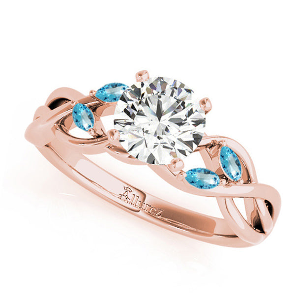 Round Blue Topaz Vine Leaf Engagement Ring 18k Rose Gold (1.00ct)