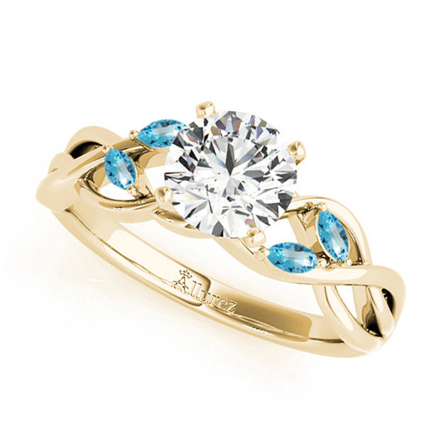 Round Blue Topaz Vine Leaf Engagement Ring 18k Yellow Gold (1.50ct)