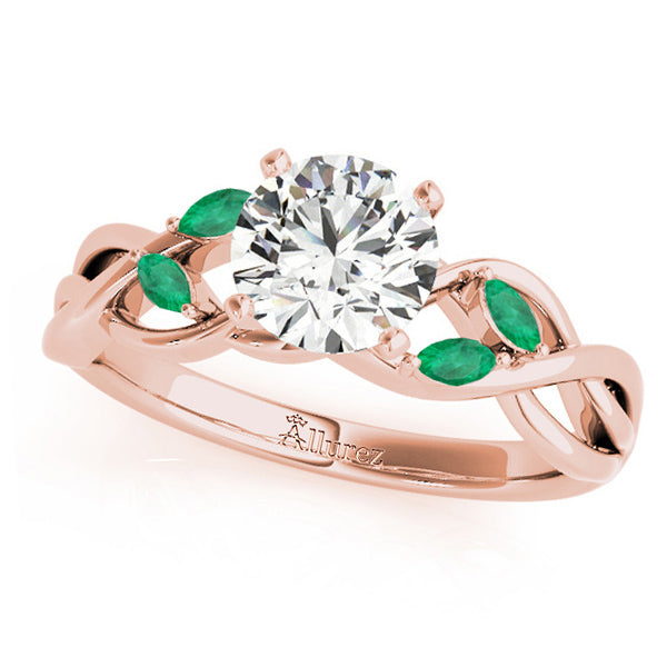Twisted Round Emeralds Vine Leaf Engagement Ring 18k Rose Gold (1.00ct)