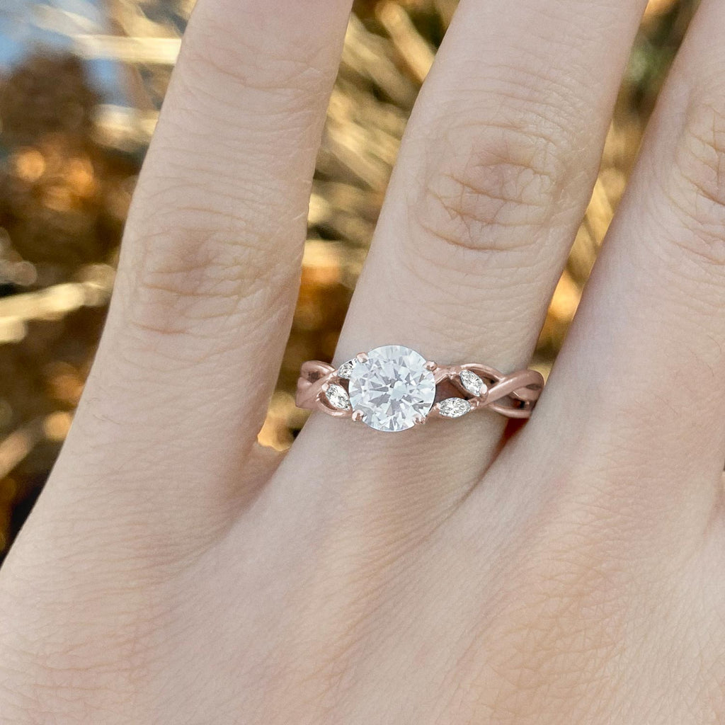 Lab Diamond Marquise Vine Leaf Engagement Ring Setting 14k Rose Gold (0.20ct)