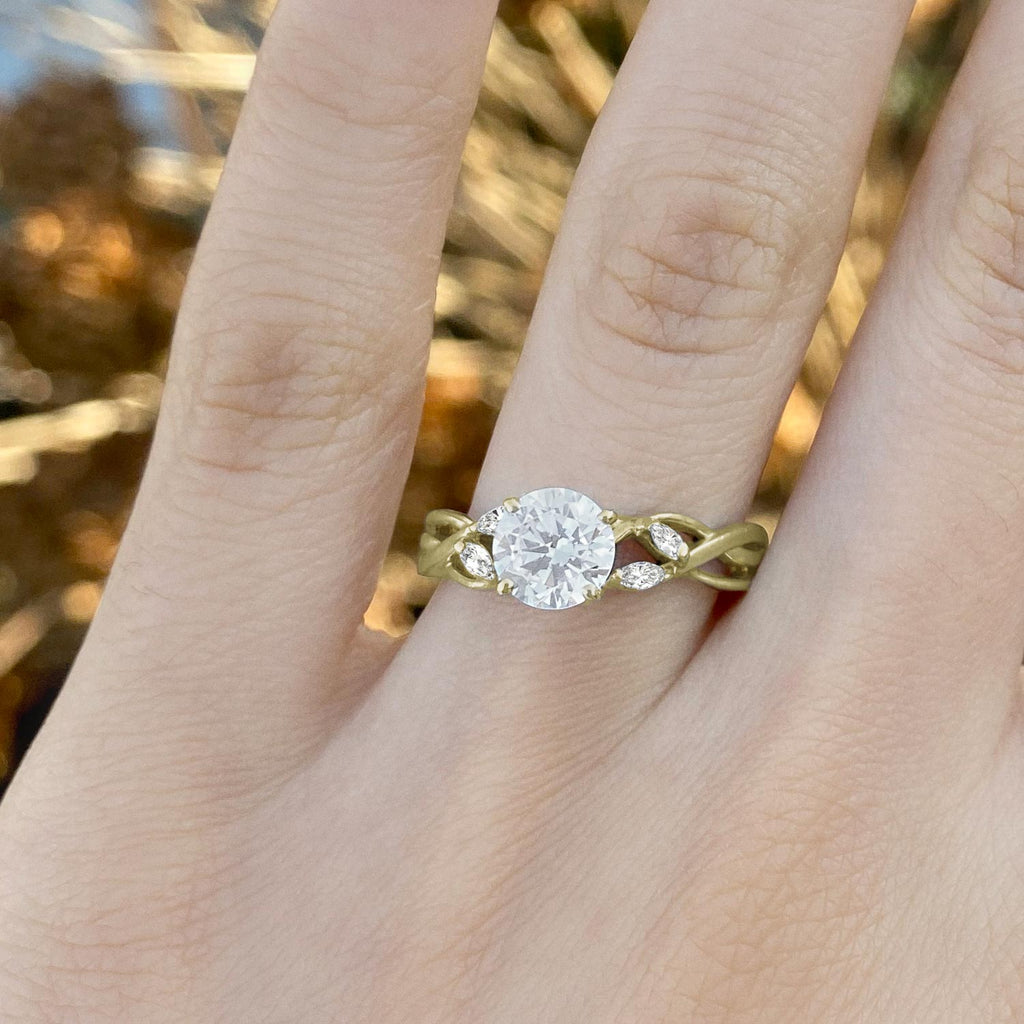Lab Diamond Marquise Vine Leaf Engagement Ring Setting 14k Yellow Gold (0.20ct)