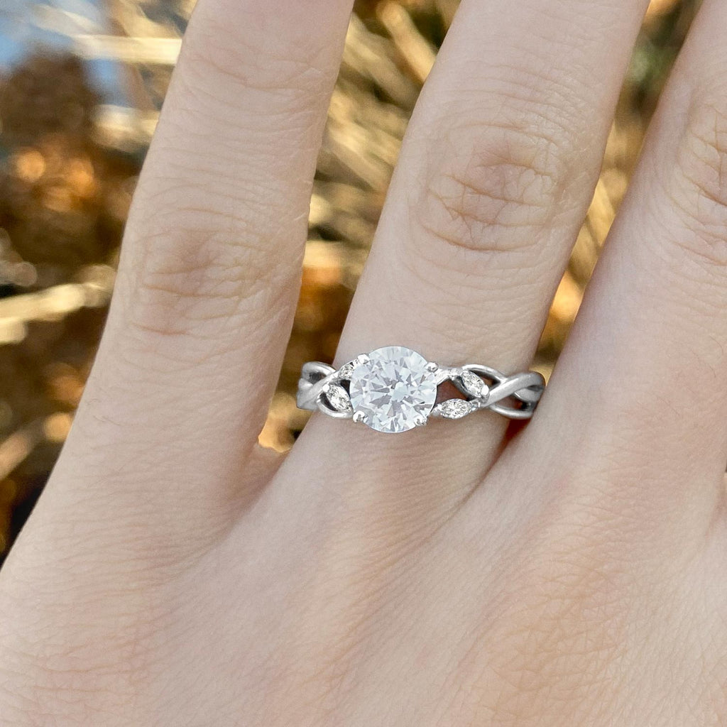 Lab Diamond Marquise Vine Leaf Engagement Ring Setting 18k White Gold (0.20ct)