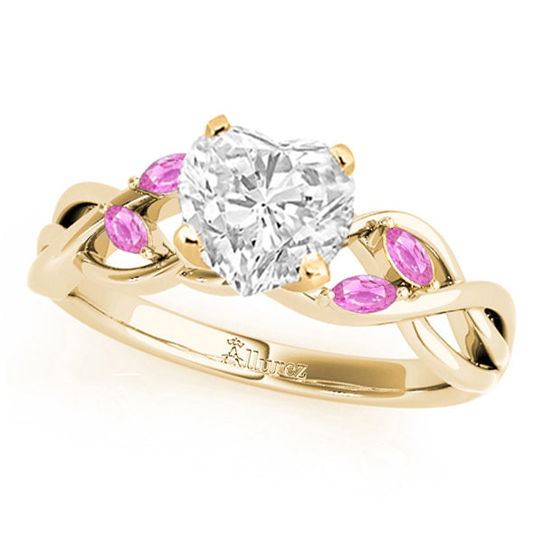 Heart Pink Sapphires Vine Leaf Engagement Ring 18k Yellow Gold (1.00ct)