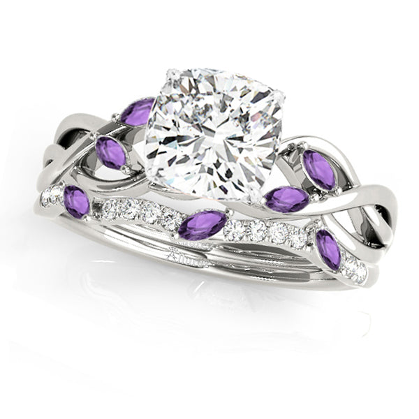 Twisted Cushion Amethysts & Diamonds Bridal Sets 14k White Gold (1.73ct)