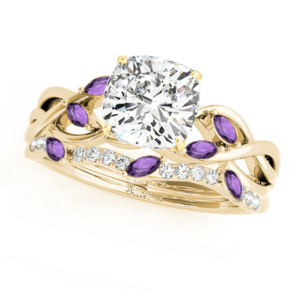 Twisted Cushion Amethysts & Diamonds Bridal Sets 14k Yellow Gold (1.23ct)