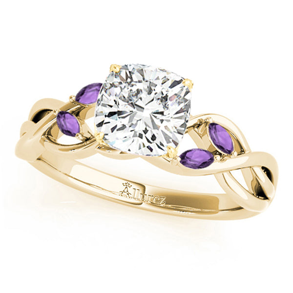 Twisted Cushion Amethysts & Diamonds Bridal Sets 14k Yellow Gold (1.23ct)