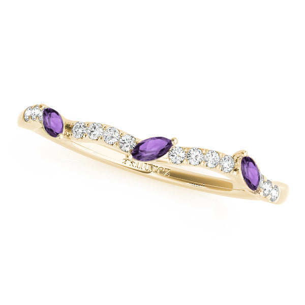 Twisted Cushion Amethysts & Diamonds Bridal Sets 14k Yellow Gold (1.23ct)