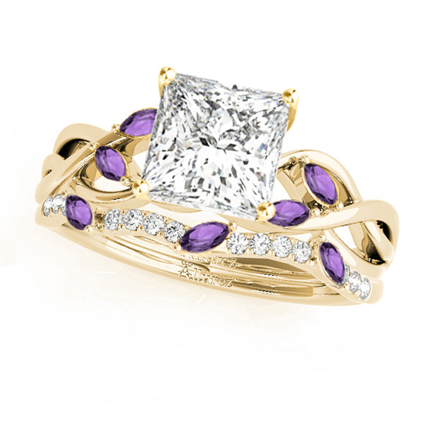 Twisted Princess Amethysts & Diamonds Bridal Sets 14k Yellow Gold (1.73ct)