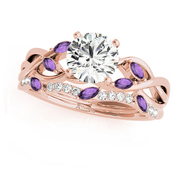 Twisted Round Amethysts & Moissanites Bridal Sets 18k Rose Gold (1.73ct)