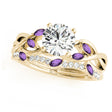 Twisted Round Amethysts & Moissanites Bridal Sets 18k Yellow Gold (1.73ct)