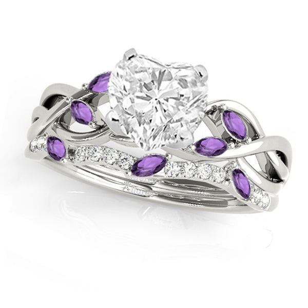 Twisted Heart Amethysts & Diamonds Bridal Sets Platinum (1.73ct)