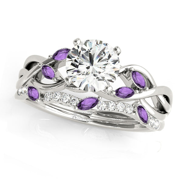 Twisted Round Amethysts & Diamonds Bridal Sets Platinum (1.73ct)
