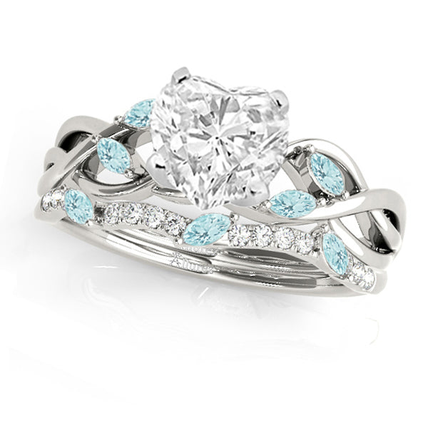 Twisted Heart Aquamarines & Diamonds Bridal Sets 14k White Gold (1.23ct)